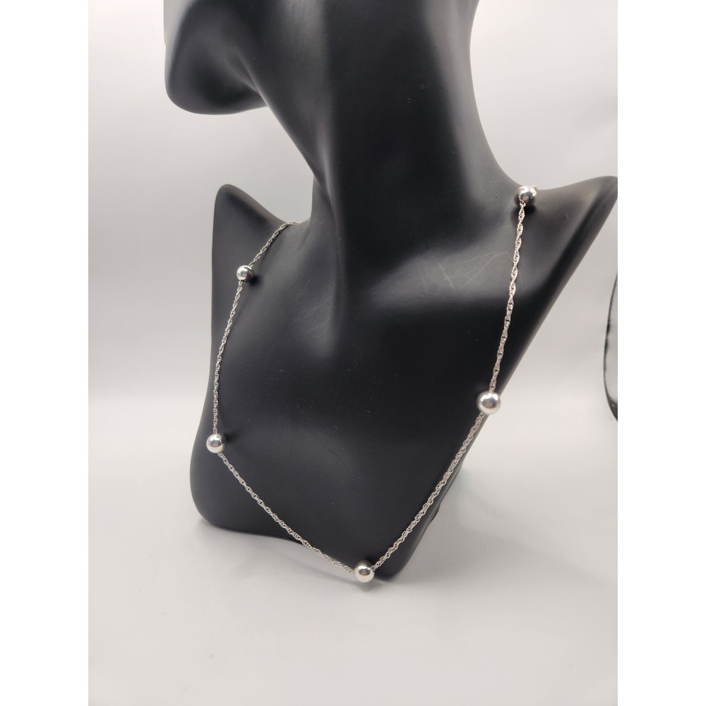 Sterling Silver 925 Round Bead Station Rope Chain Necklace 24 Inch Silver Tone‎